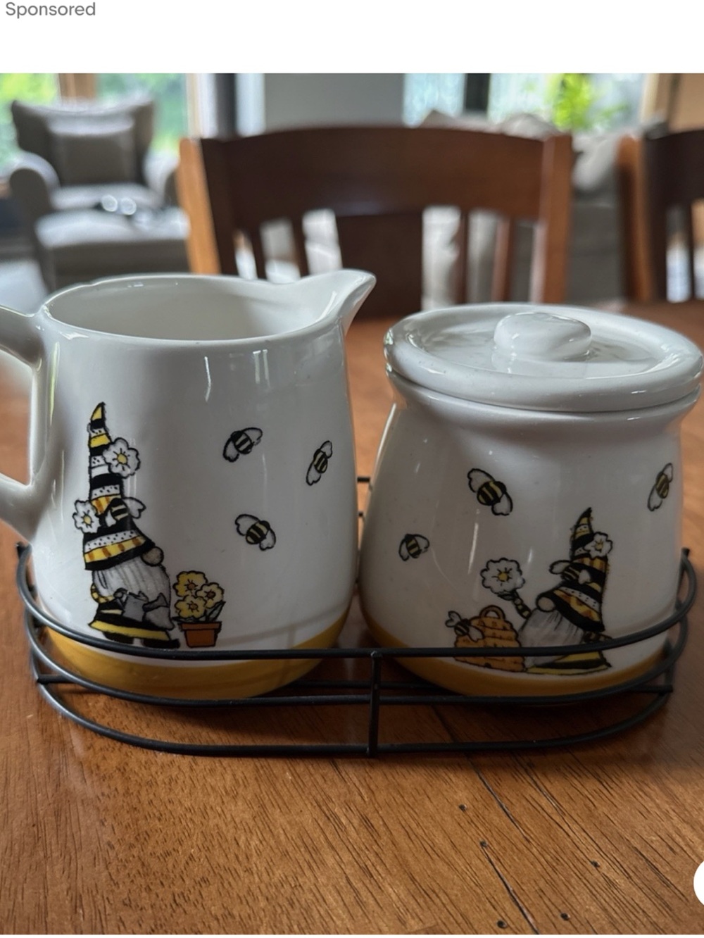 Heartland “HIVE” Gnome & Honey Bees Ceramic Sugar and Creamer Set NIP